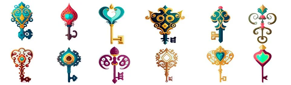 Set vector illustration of key from a castle or treasure chest isolate on white Stock Illustration