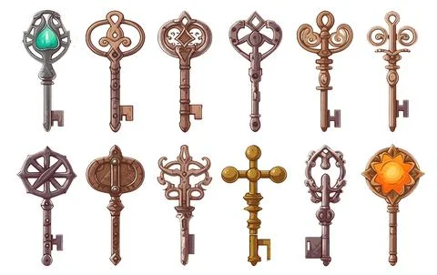 Set vector illustration of key from a castle or treasure chest isolate on white Stock Illustration
