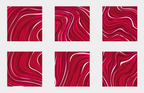 Set vector illustration marble red texture. Splash of paint. Colorful liquid. Stock Illustration