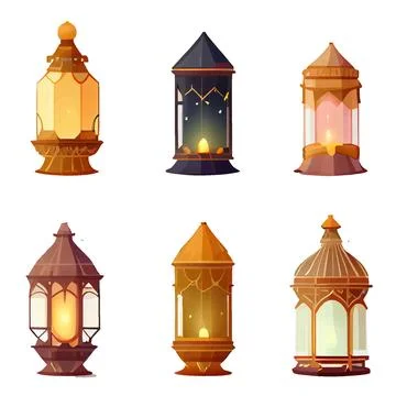 Set vector illustration of mubarak light antern isolated on white background Stock Illustration