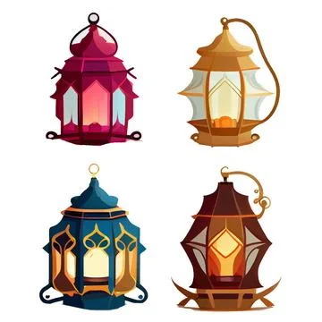 Set vector illustration of mubarak light antern isolated on white background Stock Illustration