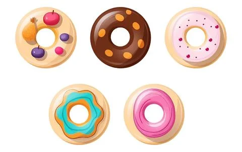 Set vector illustration of multicolored glaze on donut isolated on white Stock Illustration