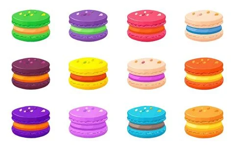 Set vector illustration of multicolored sweet macaron isolated on white Stock Illustration