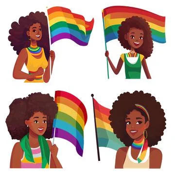 Set vector illustration of multicultural women pride lgbt isolate on white Stock Illustration