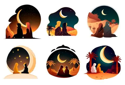 Set vector illustration of muslim crescent ramadan concept Stock Illustration