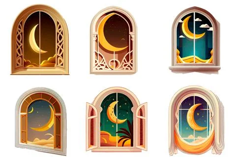 Set vector illustration of muslim greeting card arch ramadan concept Stock Illustration