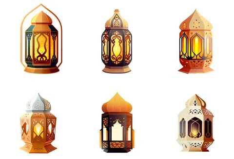 Set vector illustration of muslim lantern ramadan concept Stock Illustration