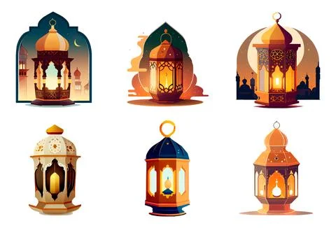 Set vector illustration of muslim lantern ramadan concept Illustrazione stock