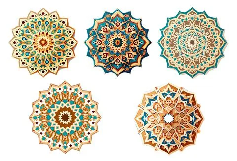 Set vector illustration of muslim mandala ramadan concept Stock Illustration