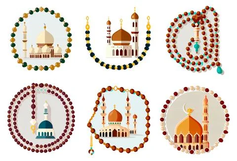 Set vector illustration of muslim pray rosary ramadan concept Stock Illustration