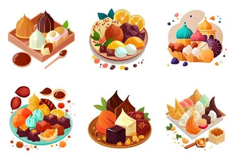 Set vector illustration of muslim sweets ramadan concept Ilustração Stock