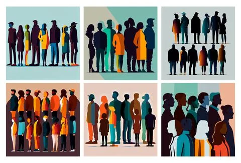 Set vector illustration of people together international communication day Stock Illustration