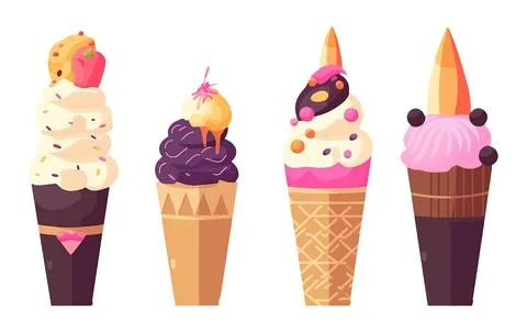 Set vector illustration of pink sweet icecream isolated on white background Stock Illustration
