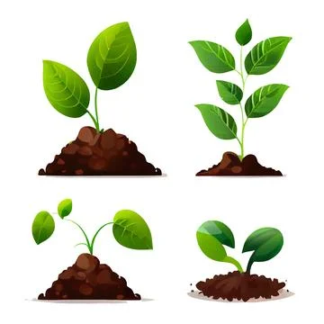 Set vector illustration of plant growing on soil in hands isolate Stock Illustration