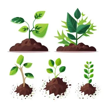 Set vector illustration of plant growing on soil in hands isolate Stock Illustration