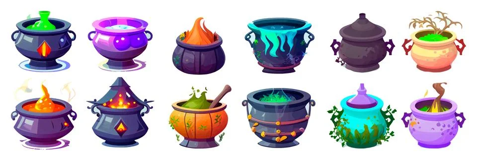 Set vector illustration of potion or poison magic vessel with magic liquid Stock Illustration