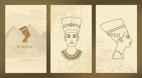 A set of vector illustration of the queen of Egypt Nefertiti profile. Stock Illustration