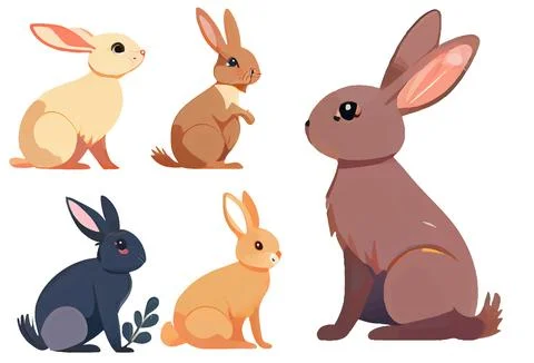 Set vector illustration of rabbit on white isotate background Stock Illustration