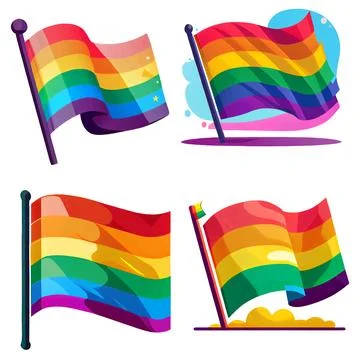 Set vector illustration of rainbow flag flutters on the wind Stock Illustration
