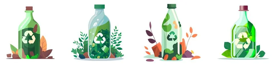 Set vector illustration of reduce waste concept isolate white horisontal イラスト素材