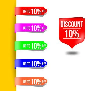 Set vector illustration ribbon of discount and up to 10% off 스톡 일러스트