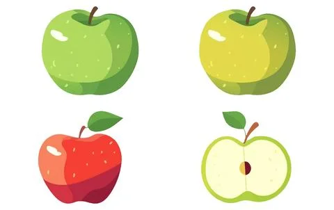 Set vector illustration of ripe apple isolated on white background Stock Illustration