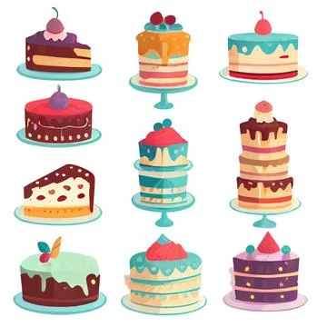 Set vector illustration of slice cake isolating background Stock Illustration
