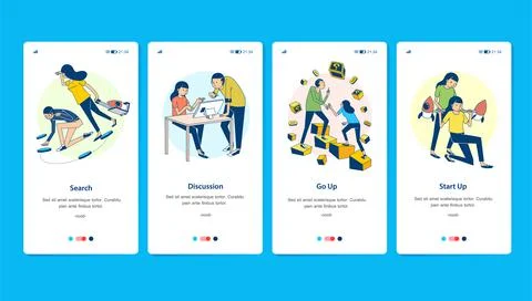 Set vector illustration of start up process from searching, discussion, and g イラスト素材