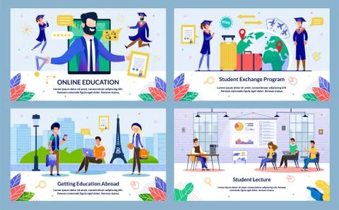 Set Vector Illustration Student Lecture, Slide. Banner Online Education, Gett Stock Illustration