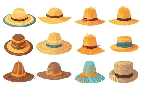 Set vector illustration of summer hat for wearing on beach isolate on white Stock Illustration