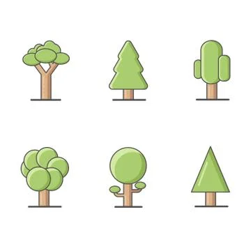 Set vector illustration tree solid icon flat design Stock Illustration