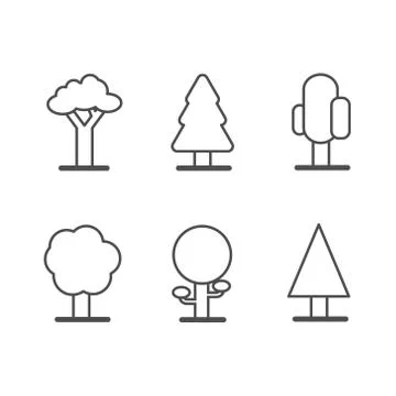 Set vector illustration tree solid icon line design Stock Illustration