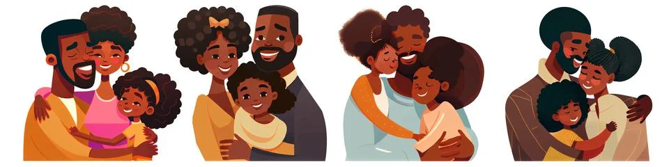 Set vector illustration of two parents with their daughter Stock Illustration