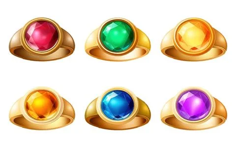 Set vector illustration of ui precious stone on golden ring isolated on white Stock Illustration