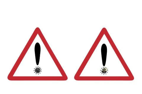 Set of vector illustration on warning sign with virus on white background. Sy Stock Illustration