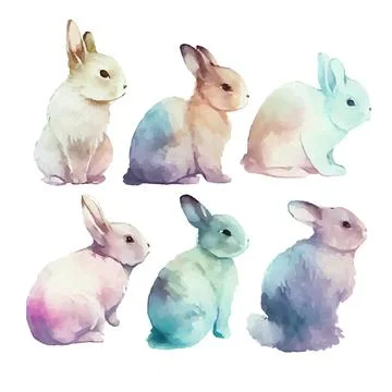 Set vector illustration of watercolor rabbit on white isotate background Stock Illustration