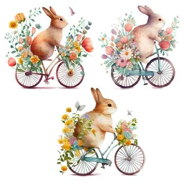 Set vector illustration of watercolor rabbit on white isotate background Stock Illustration