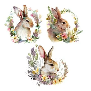 Set vector illustration of watercolor rabbit on white isotate background Stock Illustration
