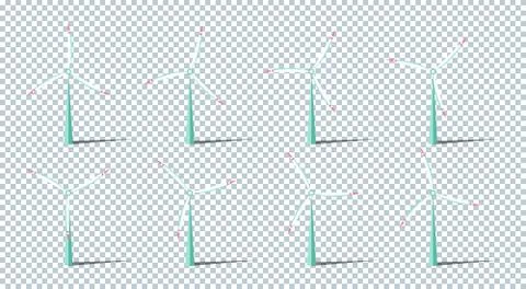 Set of vector illustration. Windmills with shadow. Wind turbines with changing Illustrazione stock