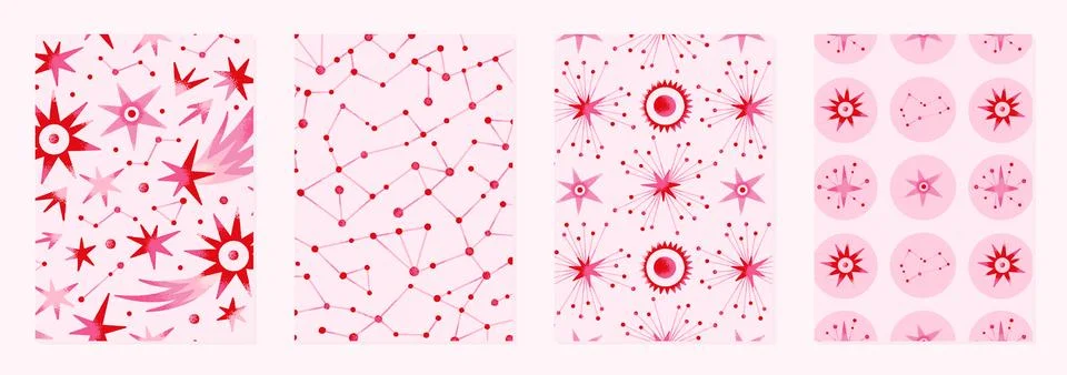 Set of vector illustrations of abstract celestial bodies. Patterns of constel Illustrazione stock