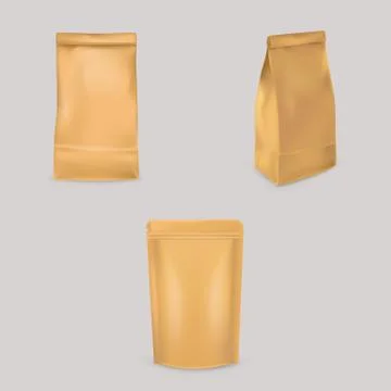 A set of vector illustrations of brown paper bags for packaging, storage of Stock-Illustration
