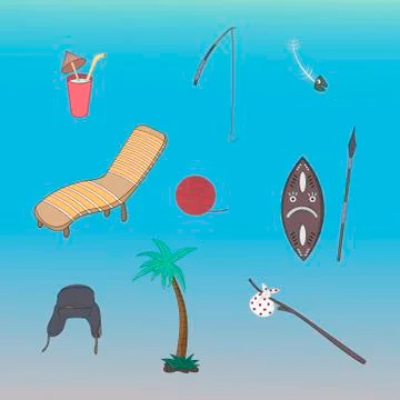 Set of vector illustrations in cartoon style for design on the theme of leisu Stock Illustration