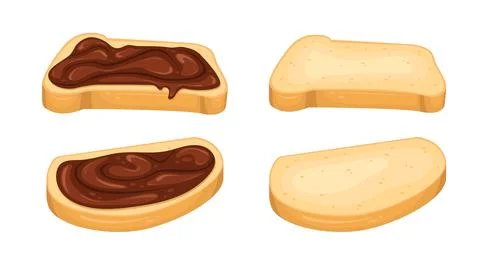 Set of vector illustrations with chocolate paste sandwiches and slices of bre 스톡 일러스트
