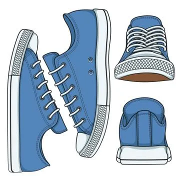 Set of vector illustrations with colored sneakers. Isolated objects. Stock Illustration