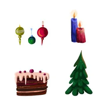Set of vector illustrations of decorations for the new year and christmas Illustrazione stock