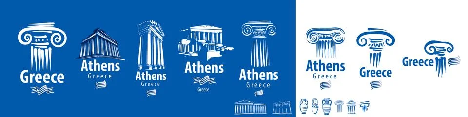 A set of vector illustrations of elements of the architecture of Athens Greece Stock Illustration