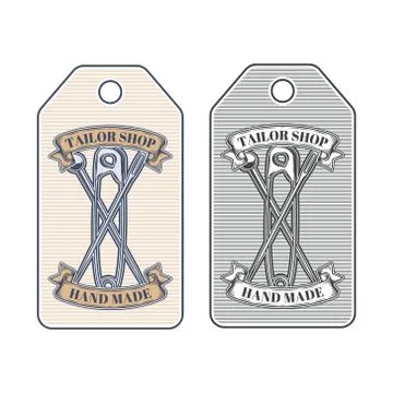 A set of vector illustrations of emblems, signboards, labels, tailor shop Stock-Illustration