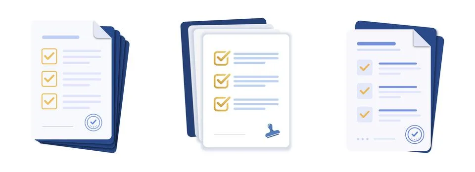 Set of vector illustrations featuring stacks of documents, papers, and folder Stock Illustration