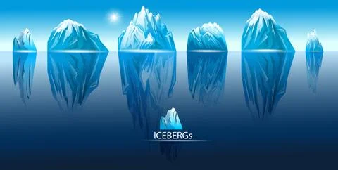 Set of vector illustrations of floating icebergs, Stock Illustration