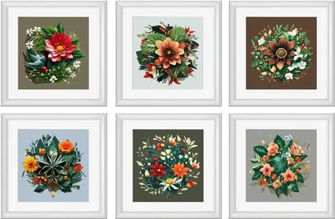 Set of vector illustrations of floral compositions in vintage style. Collec.. Stock Illustration